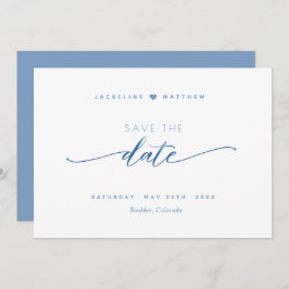 Elegantes Skript, Dusty Blue, einfache Hochzeit Save The Date