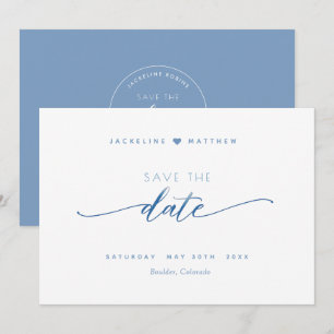 Elegantes Skript, Dusty Blue, einfache Hochzeit Save The Date