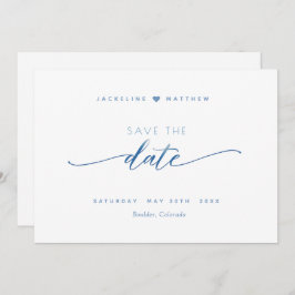 Elegantes Skript, Dusty Blue, White Simple Wedding Save The Date