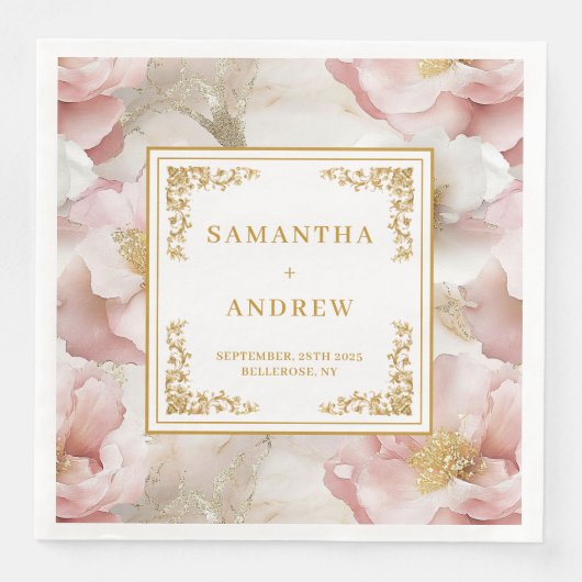 Elegantes Skript Dusty Pink Floral vollständig bea Serviette (Vorderseite)