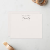 Elegantes Skript Ecru personalisierte Flat Mitteilungskarte (Vorderseite/Rückseite Beispiel)