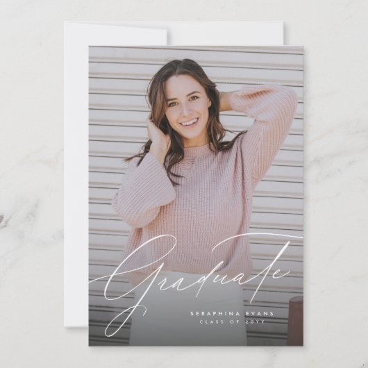 Elegantes Skript, einfach ein Foto Abschluss Einladung (Vorderseite)