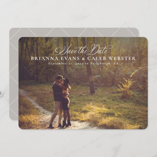 Elegantes Skript, einfach ein Foto Save The Date (Vorne/Hinten)