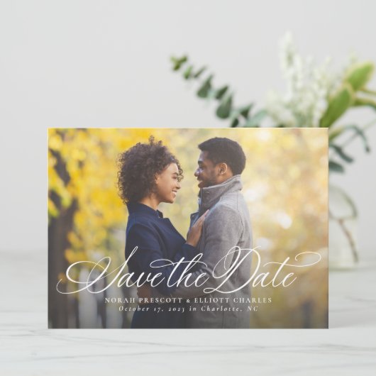 Elegantes Skript, einfach ein Foto Save the Date (Stehend Vorderseite)