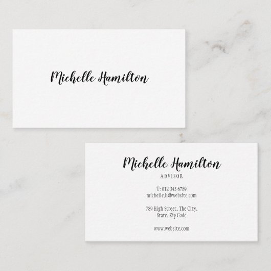 Elegantes Skript Einfach Schwarz und Weiß Visitenkarte (Vorne/Hinten)