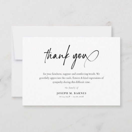 Elegantes Skript Einfache Beerdigung Dankeskarte (Vorderseite)