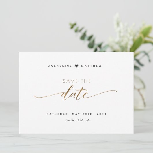 Elegantes Skript Einfache Hochzeit Speichern Sie d Save The Date (Stehend Vorderseite)
