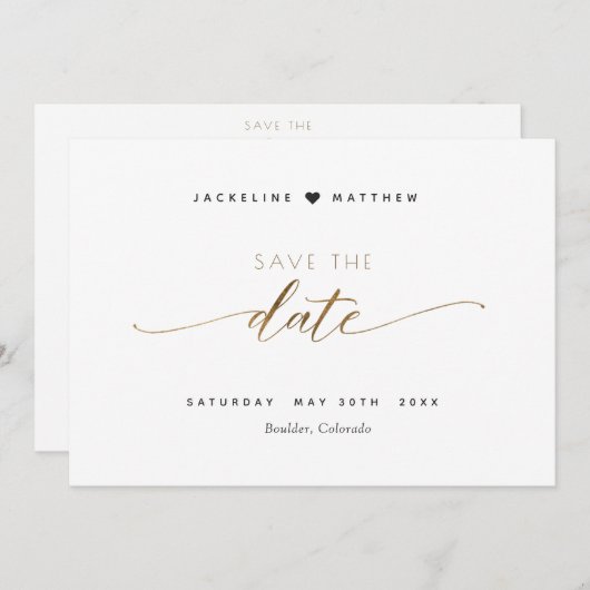 Elegantes Skript Einfache Hochzeit Speichern Sie d Save The Date (Vorne/Hinten)