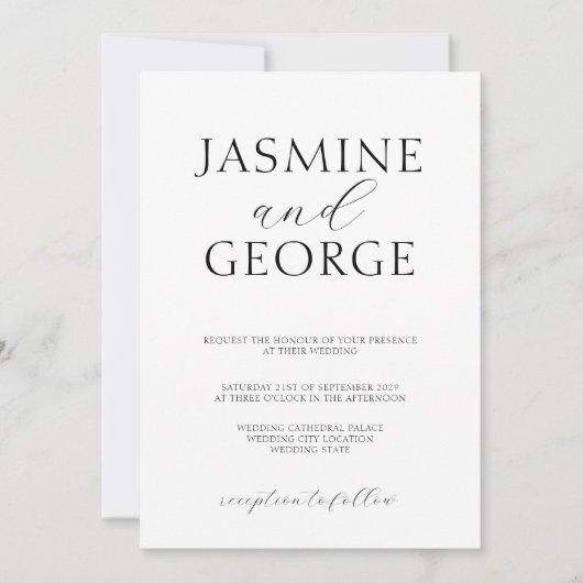 Elegantes Skript Einfache Schwarz & Weiß Hochzeit Einladung (Vorderseite)