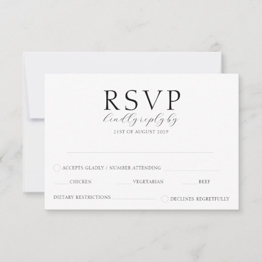 Elegantes Skript Einfache Schwarz & Weiß Hochzeit RSVP Karte (Vorderseite)