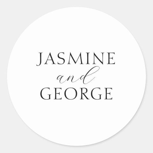 Elegantes Skript Einfache Schwarz & Weiß Hochzeit Runder Aufkleber (Vorderseite)