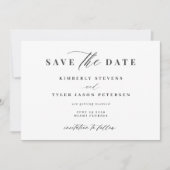 Elegantes Skript einfache Schwarz-Weiß-Hochzeit Save The Date (Vorderseite)