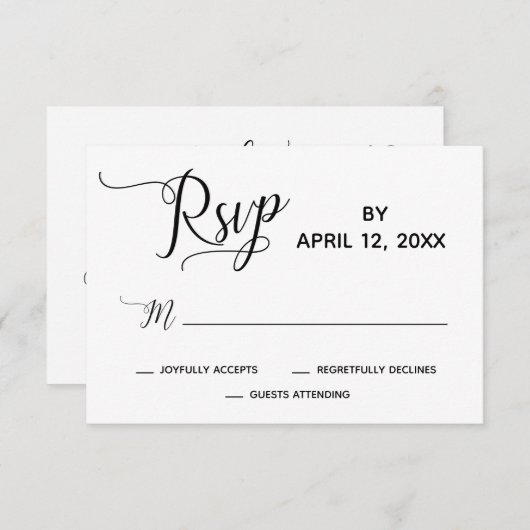 Elegantes Skript Einfache Schwarz-weiße Hochzeit R RSVP Karte (Vorne/Hinten)