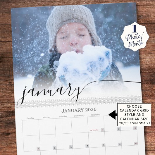 Elegantes Skript Einfaches Foto pro Monat Kalender