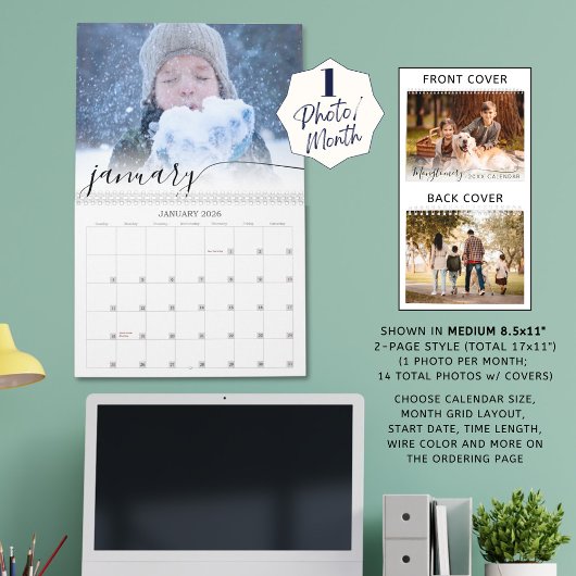 Elegantes Skript Einfaches Foto pro Monat Kalender