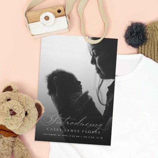 Elegantes Skript Einführung Baby Foto Birth Ankündigung