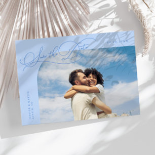 Elegantes Skript Eisblauer Gebogener Rahmen Foto Save The Date