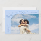 Elegantes Skript Eisblauer Gebogener Rahmen Foto Save The Date (Vorderseite)
