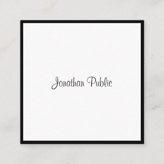 Elegantes Skript Elegant Schwarz-Weiß Cool Schlich Quadratische Visitenkarte (Vorderseite)