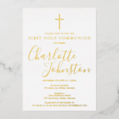 Elegantes Skript Erste Heilige Kommune Folieneinladung (Vorderseite)