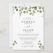 Elegantes Skript Eucalyptus Hochzeit Einladung (Vorderseite)
