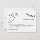 Elegantes Skript Eucalyptus QR Code Wedding rsvp Mitteilungskarte (Vorderseite)