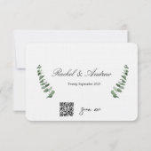 Elegantes Skript Eucalyptus QR Code Wedding rsvp Mitteilungskarte (Rückseite)