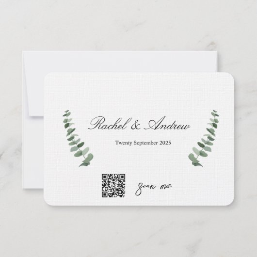 Elegantes Skript Eucalyptus QR Code Wedding rsvp Mitteilungskarte (Rückseite)