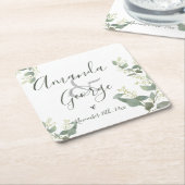 Elegantes Skript | Eukalyptus - Blätter | Hochzeit Rechteckiger Pappuntersetzer (angewinkelt)