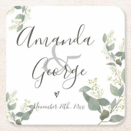 Elegantes Skript | Eukalyptus - Blätter | Hochzeit Rechteckiger Pappuntersetzer (Vorderseite)