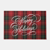 Elegantes Skript Festive Red Tartan Happy Holidays Fußmatte (Vorderseite)