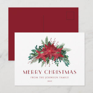 Elegantes Skript Florale Poinsettie Frohe Weihnach Postkarte