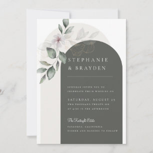 Elegantes Skript Florales Grünes Tor Hochzeit Einladung