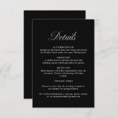 Elegantes Skript Formal Black Wedding Details Begleitkarte (Vorne/Hinten)