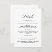 Elegantes Skript Formal White Wedding Details Begleitkarte (Vorne/Hinten)