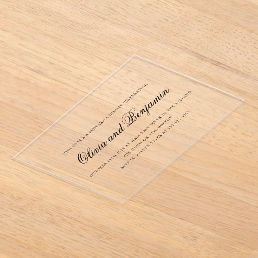 Elegantes Skript Formelles Probe-Dinner löschen Acryleinladungen (Ablage )