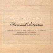 Elegantes Skript Formelles Probe-Dinner löschen Acryleinladungen (Vorderseite)