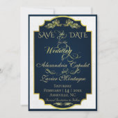 Elegantes Skript & Foto - Blau/Gold Save The Date (Vorderseite)