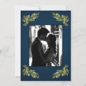 Elegantes Skript & Foto - Blau/Gold Save The Date (Rückseite)