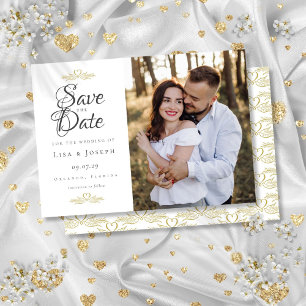 Elegantes Skript-Foto-Gold-Herz Save-the-Date Einladung