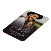 Elegantes Skript-Foto-Gradient Save the Date Magnet (Linke Seite)