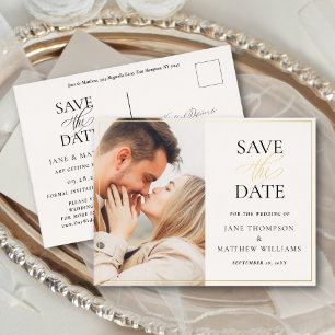 Elegantes Skript & Foto Hochzeit Save the Date Gol Folie Einladungspostkarte