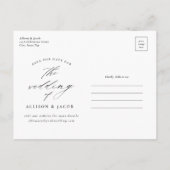 Elegantes Skript-Foto Hochzeit speichern Ankündigungspostkarte (Rückseite)