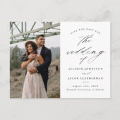 Elegantes Skript-Foto Hochzeit speichern Ankündigungspostkarte (Vorderseite)