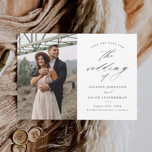 Elegantes Skript-Foto Hochzeit speichern Magneteinladung