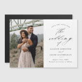 Elegantes Skript-Foto Hochzeit speichern Magneteinladung (Vorne/Hinten)