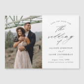 Elegantes Skript-Foto Hochzeit speichern Magneteinladung (Vorderseite)