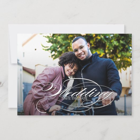 Elegantes Skript-Foto Hochzeit speichern Save The Date (Vorderseite)