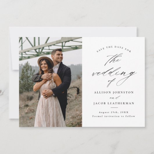 Elegantes Skript-Foto Hochzeit speichern Save The Date (Vorderseite)