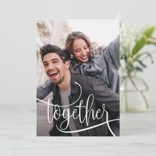 Elegantes Skript-Foto Hochzeit speichern Save The Date (Stehend Vorderseite)